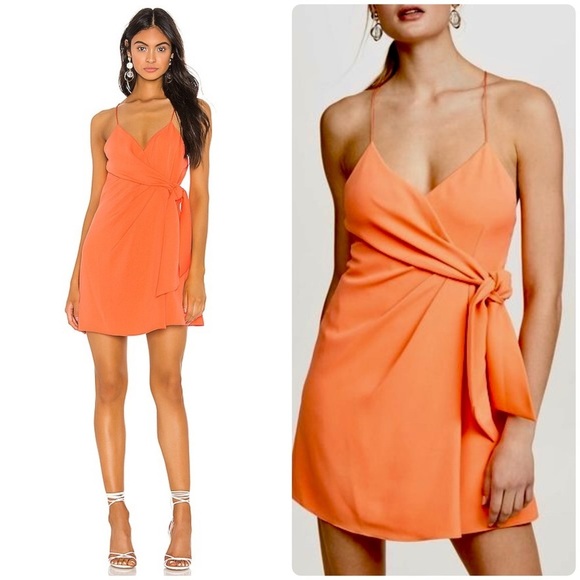 Alice + Olivia Dresses & Skirts - New! Alice + Olivia Katie Coral Tie Wrap Mini Dress 🧡 size 10 NWT!